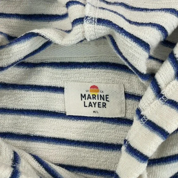 Marine Layer Pullover Hoodie in Natural Navy Stripes Men M/L Terry Cloth NWOT